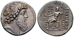 SYRIA, Seleukid Kings. Demetrios II. Second Reign Estimate $1000 SYRIA, Seleukid Kings. Demetrios II. Second Reign. 130-125 BC. AR Tetradrachm (16.60 gm). Antioch mint. Diademed and bearded head of De