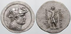 BAKTRIA, Graeco-Baktrian Kings. Demetrios I Estimate $1000 BAKTRIA, Graeco-Baktrian Kings. Demetrios I. Circa 200-185 BC. AR Tetradrachm (16.82 gm). Draped and diademed bust right, wearing elephant's 