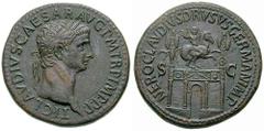 CLAUDIUS Estimate $7500 CLAUDIUS. 41-54 AD. AE Sestertius (29.76 gm). Struck 41-42 AD. TI. CLAVDIVS CAESAR AVG P M TR P IMP, laureate head of Claudius right / NERO CLAVDIVS DRVSVS GERMAN IMP, S-C acro