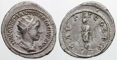 GORDIAN III Estimate $300 GORDIAN III. 238-244 AD. AR Antoninianus (5.00 gm). Antioch mint. IMP CAES M ANT GORDIANVS AVG, radiate, draped and cuirassed bust right, seen from behind / [P M TR] P II COS