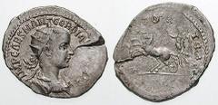 GORDIAN III Estimate $500 GORDIAN III. 238-244 AD. AR Antoninianus (3.98 gm). Antioch mint. IMP CAES M ANT GORDIA[NVS AVG], radiate, draped and cuirassed bust right, seen from behind / V-I[CT]OR-IA AV