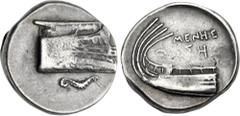 Greek LYCIA, Phaselis. Circa 250-221/0 BC. AR Stater (21mm, 10.37 g, 6h). Menes, magistrate. Prow of galley right; below, sea horse right / Stern of galley left; MENHΣ above. Heipp-Tamer Series 8, Emi