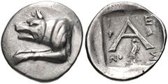 ARGOLIS, Argos. Circa 90-40 BC. AR Hemidrachm (15mm, 2.12 g, 4h). Hieron, magistrate. Forepart of wolf at bay left / Large A; magistrate’s name in three lines across field; below, eagle standing right