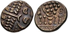 CELTIC, Durotriges. Uninscribed. Circa 65 BC-AD 45. Pale AV Stater (19mm, 5.44 g, 8h). Durotrigan E, Abstract (Cranborne Chase) type. Devolved head of Apollo right / Disjointed horse left; pellets abo
