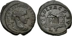 Roman Provincial THRACE, Deultum. Gordian III. AD 238-244. Æ Tetrassarion (23.5mm, 8.48 g, 1h). Struck circa AD 242-3. Radiate, draped, and cuirassed bust right, seen from behind / Uncertain statue wi
