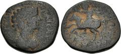 Roman Provincial DECAPOLIS, Petra(?). Marcus Aurelius. As Caesar, AD 139-161. Æ (22.5mm, 7.52 g, 2h). Bareheaded, draped, and cuirassed bust right / Pius galloping left on horse, raising right hand, c