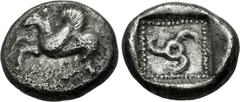Greek DYNASTS of LYCIA. Khinakha(?). Circa 470-440 BC. AR Sixth Stater (10.5mm, 1.46 g). Uncertain mint. Pegasos flying left / Head of panther facing in pelleted square frame within incuse square. Müs