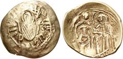 Byzantine Michael VIII Palaeologus. 1261-1282. AV Hyperpyron (23.5mm, 4.18 g, 6h). Class IIa. Constantinople mint. Half-length figure of the Theotokos, orans, within city walls with six towers; sigla: