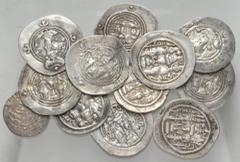 Large Lots CENTRAL ASIAN. Sasanian & Related. Lot of twelve (12) silver mostly Sasanian AR Drachms. Includes: Sasanian Kings. AR Drachm (11) // Tabaristan. AR Hemidrachm. Average Fine - Near VF. LOT S