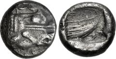 Greek LYCIA, Phaselis. Circa 500-440 BC. AR Third Stater (13mm, 3.37 g, 5h). Prow of galley right / Stern of galley right within incuse square. Heipp-Tamer Series 4, Emission 2, 67 var. (V–/R58 [unlis