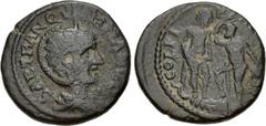 Roman Provincial THRACE, Deultum. Tranquillina. Augusta, AD 241-244. Æ Tetrassarion (22mm, 7.03 g, 6h). Struck circa AD 241-3. Draped bust right, wearing stephane / Perseus standing left, holding harp