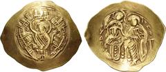 Byzantine Michael VIII Palaeologus. 1261-1282. AV Hyperpyron (29mm, 4.19 g, 6h). Class IIa. Constantinople mint. Half-length figure of the Theotokos, orans, within city walls with six towers; sigla: A
