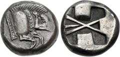 Greek DYNASTS of LYCIA. Uncertain dynast. Circa 500-470/60 BC. AR Stater (18mm, 9.06 g). Forepart of boar right / Incuse square divided by large X, indentations on three sides, additional line on the 