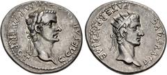Roman Imperial Gaius (Caligula), with Divus Augustus. AD 37-41. AR Denarius (19mm, 3.72 g, 4h). Lugdunum (Lyon) mint. 2nd emission, 2nd phase, late AD 37-early 38. Laureate head of Gaius (Caligula) ri