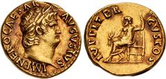 Roman Imperial Nero. AD 54-68. AV Aureus (18mm, 7.32 g, 5h). Rome mint. Struck circa AD 66-67. IMP NERO CAESAR AVGVSTVS, laureate head right / IVPPITER CVSTOS, Jupiter, bare to waist, cloak around low