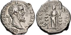 Roman Imperial Didius Julianus. AD 193. AR Denarius (16.5mm, 3.11 g, 6h). Rome mint. Laureate head right / Concordia standing left, holding aquila and signum. RIC IV 1; RSC 2. Lightly toned, flan flaw