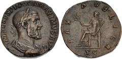 Roman Imperial Pupienus. AD 238. Æ Sestertius (28mm, 19.47 g, 2h). Rome mint. Laureate and cuirassed bust right / Pax seated left, holding branch and short transverse scepter; SC in exergue. RIC IV 22