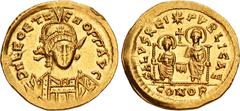 The Family of Constantine Collection Leo II, with Zeno. AD 474. AV Solidus (20.5mm, 4.48 g, 6h). Constantinople mint. Struck 18 January-17 November. Pearl-diademed, helmeted, and cuirassed bust facing