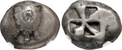 Greek ISLANDS off ATTICA, Aegina. Circa 550-530/25 BC. AR Stater (19.5mm, 11.61 g). "Proto-tortoise" with shell divided into segments / Incuse square of "Union Jack" pattern with some sections filled.