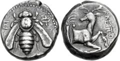 Greek IONIA, Ephesos. Circa 400-390 BC. AR Tetradrachm (22mm, 15.26 g, 12h). Kleitos, magistrate. Bee with curved wings / Forepart of stag right; palm tree to left. Karwiese II, Series 10.2, 212 (O11/