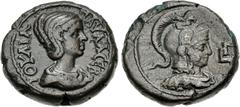 The Beniak Collection of Alexandrian Coinage EGYPT, Alexandria. Julia Paula. Augusta, AD 219-220. Potin Tetradrachm (23mm, 13.12 g, 12h). Dated RY 3 of Elagabalus (AD 219/20). Draped bust right / Helm