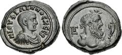 The Beniak Collection of Alexandrian Coinage EGYPT, Alexandria. Philip II. As Caesar, AD 244-247. Potin Tetradrachm (24mm, 13.15 g, 12h). Dated RY 3 of Philip I (AD 245/6). Bareheaded, draped, and cui