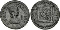 Roman Provincial PAMPHYLIA, Aspendus. Salonina. Augusta, AD 254-268. Æ Dekassarion (29.5mm, 18.75 g, 12h). Draped bust right, wearing stephane / NЄΩ KO PΩN in three lines within distyle temple, Є in p