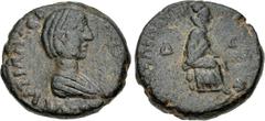 Roman Provincial JUDAEA, Caesarea Panias. Plautilla. Augusta, AD 202-205. Æ (24mm, 13.04 g, 12h). Dated CY 204 (AD 200/1). Draped bust right / Tyche seated right on rocks, holding grain ears; below, r