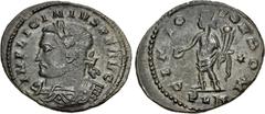 Roman Imperial Licinius I. AD 308-324. Æ Follis (23.5mm, 4.12 g, 7h). Londinium (London) mint. Struck circa AD 311-312. Laureate and cuirassed bust left / Genius standing left, holding patera and corn