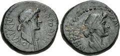 Roman Provincial MYSIA, Pergamum. Julia Augusta (Livia), with Julia. Augusta, AD 14-29. Æ (19mm, 5.29 g, 12h). Charinos, grammateus. Struck circa 10-2 BC. Draped bust of Livia right / Draped bust of J