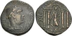 Roman Provincial CILICIA, Anemurium. Valerian I. AD 253-260. Æ Diassarion (23mm, 9.20 g, 6h). Dated RY 3 (AD 255/6). Laureate, draped, and cuirassed bust right, seen from the front / Tetrastyle temple
