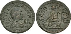 Roman Provincial CILICIA, Laertes. Valerian I. AD 253-260. Æ Hendecassarion (29mm, 13.28 g, 12h). Laureate, draped, and cuirassed bust right; IA (mark of value) before / Zeus seated left, holding exte