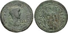 Roman Provincial CILICIA, Laertes. Valerian I. AD 253-260. Æ Hendekassarion (31mm, 20.15 g, 11h). Laureate, draped, and cuirassed bust right, seen from behind; IA (mark of value) before / Athena stand