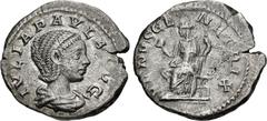 Roman Imperial Julia Paula. Augusta, AD 219-220. AR Denarius (19mm, 2.96 g, 6h). Rome mint. Struck under Elagabalus. Draped bust right / Venus Genetrix seated left, holding globe and scepter. RIC IV 2
