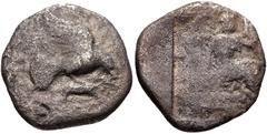 ELIS, Olympia. 83rd-87th Olympiad. 448-432 BC. AR Stater (22mm, 9.69 g, 11h). Eagle flying right, grasping hare with talons and beak / Nike seated right, holding wreath; all within incuse square. Selt