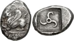 Greek DYNASTS of LYCIA. Tenegure. Circa 450-430/20 BC. AR Stater (16mm, 8.29 g). Uncertain mint (Kandyba?). Griffin standing left; symbol to upper right / Triskeles within incuse square. Cf. Müseler I