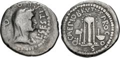 Roman Republican The Republicans. Brutus. Spring-early summer 42 BC. AR Denarius (18mm, 3.56 g, 12h). Military mint traveling with Brutus in southwestern Asia Minor; L Sestius, proquaestor. Veiled and
