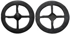 BLACK SEA REGION. Votive Wheel. 6th-5th centuries BC. Æ (60mm, 34.60 g). Wheel of four spokes with raised central hub. Good VF, green patina. The sun cross, a cross inside a circle, is one of the olde