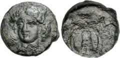 Greek CYPRUS, Kourion. Eua–. Early-mid 4th century BC. Æ (13.5mm, 2.42 g, 1h). Laureate head (of Apollo?) facing slightly left, drapery around neck / Kithara. Destrooper –; Zapiti & Michaelidou –; Tzi