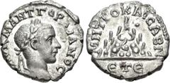 Roman Provincial CAPPADOCIA, Caesarea-Eusebia. Gordian III. AD 238-244. AR Drachm (17mm, 2.98 g, 7h). Dated RY 5 (241/2). Laureate head right / Mt. Argaeus; to right, pellet; ЄT Є (date) in exergue. G