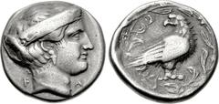ELIS, Olympia. 101st Olympiad. 376 BC. AR Stater (22mm, 11.78 g, 5h). Hera mint. Head of Hera right, wearing ornamented stephanos / Eagle standing right, head left, wings folded, within wreath. Seltma