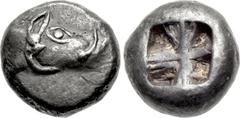DYNASTS of LYCIA. Uncertain dynast. Circa 500-470/60 BC. AR Third Stater (9mm, 3.12 g). Protodynastic Group A. Head of boar right / Quadripartite incuse square. Traité I 985 = G.F. Hill, “The Coinage 