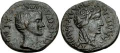 AEOLIS, Temnus. C. Asinius Gallus. Proconsul of Asia, 6-5 BC. Æ (18mm, 3.12 g, 12h). Bare head of Gallus right / Head of Dionysus right, wearing ivy wreath. RPC 2447; SNG München 627 (same obv. die); 
