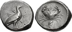 Greek SICILY, Akragas. Circa 480/78-470 BC. AR Didrachm (18.5mm, 8.13 g, 5h). Sea eagle standing right / Crab; below, head of nymph right; all within incuse circle. Westermark, Coinage, Period I, Grou