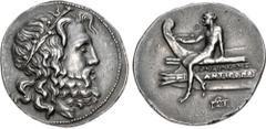 Greek KINGS of MACEDON. temp. Antigonos II Gonatas – Demetrios II Aitolikos. 246/5-229 BC. AR Tetradrachm (32mm, 16.87 g, 11h). Amphipolis or Pella mint. Head of Poseidon right, wearing wreath of mari