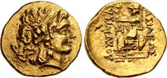 Greek KINGS of PONTOS. Mithradates VI Eupator. Circa 120-63 BC. AV Stater (19.5mm, 8.43 g, 12h). First Mithradatic War issue. In the name and types of Lysimachos of Thrace. Tomis mint. Struck circa 88