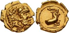 Greek CYPRUS, Salamis. Evagoras I. Circa 411-374/3 BC. AV Tenth Stater (9mm, 0.71 g, 12h). Head of Herakles right, wearing lion skin / Forepart of man-headed goat right. Markou, L'or, Variant A, 228 (