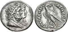 Greek PTOLEMAIC KINGS of EGYPT. Ptolemy IV Philopator. 222-205/4 BC. AR Tetradrachm (27mm, 14.17 g, 12h). Alexandreia mint. Struck circa 219-217 BC. Jugate draped busts right of Serapis and Isis / Eag