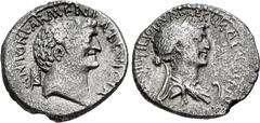 Roman Republican The Triumvirs. Mark Antony and Cleopatra. Autumn 34 BC. AR Denarius (17.5mm, 3.40 g, 1h). Alexandria mint(?). Bare head of Mark Antony right; Armenian tiara to left, ANTONI • ARMENIA 