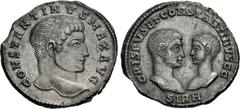 Roman Imperial Constantine I, with Crispus and Constantine II Caesars. AD 307/310-337. AR Miliarense (21mm, 4.08 g, 6h). Sirmium mint. Struck AD 320. CONSTANTINVS MAX AVG, bare head of Constantine I r